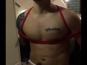 Amateur asian chinese japanese tattooed muscle hunk man gay bdsm orgasm denial teased rope play cum control